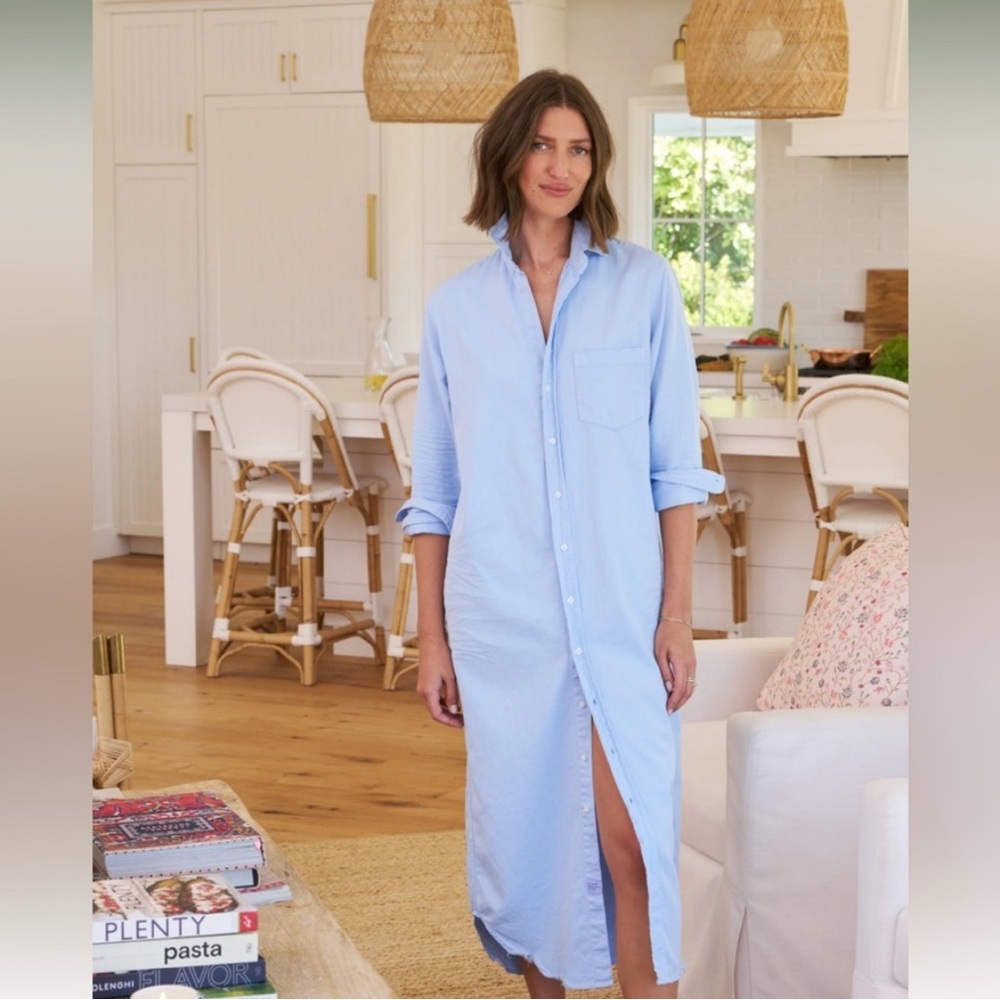 Frank & Eileen| Rory | Long Sleeve MaxiShirt Dress | Glacier Blue | Large